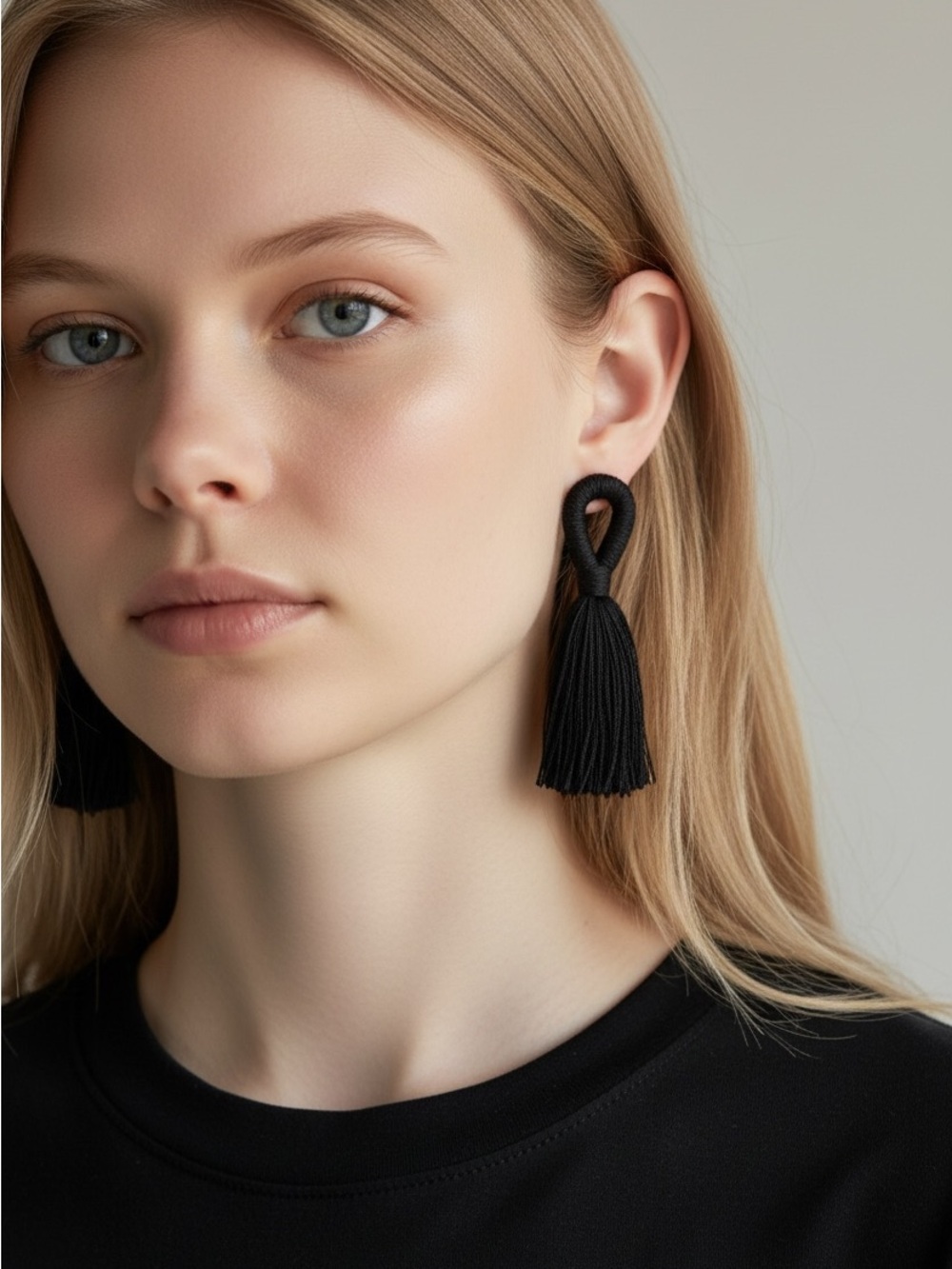 10/22 Black Tassel Loop Drop Earrings - Women's Jewelry